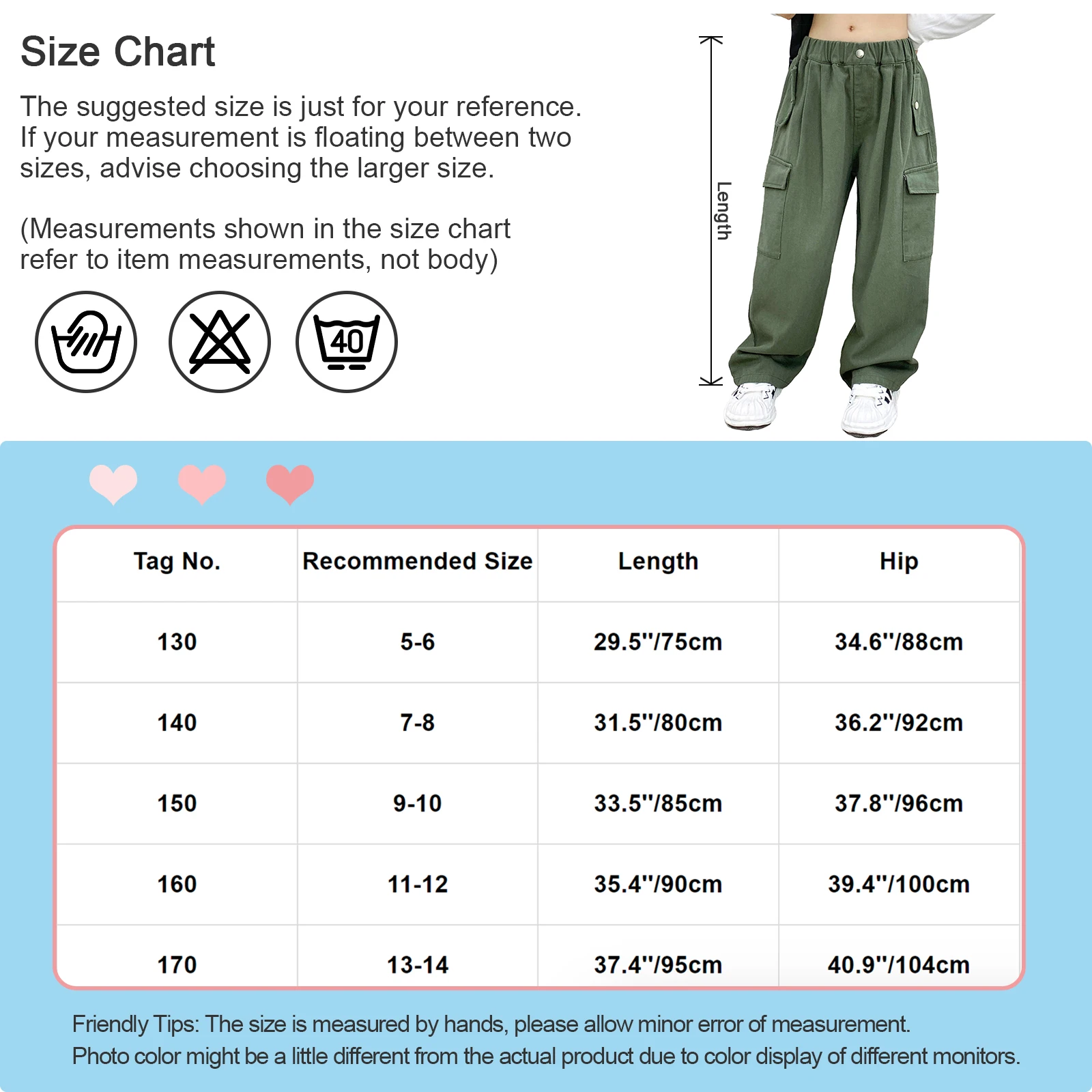 4-14 Years Girls Cargo Pants Brown Green Cotton Casual Full Pants for Girls  Elastic Waist Loose Long Trousers Kids Clothes