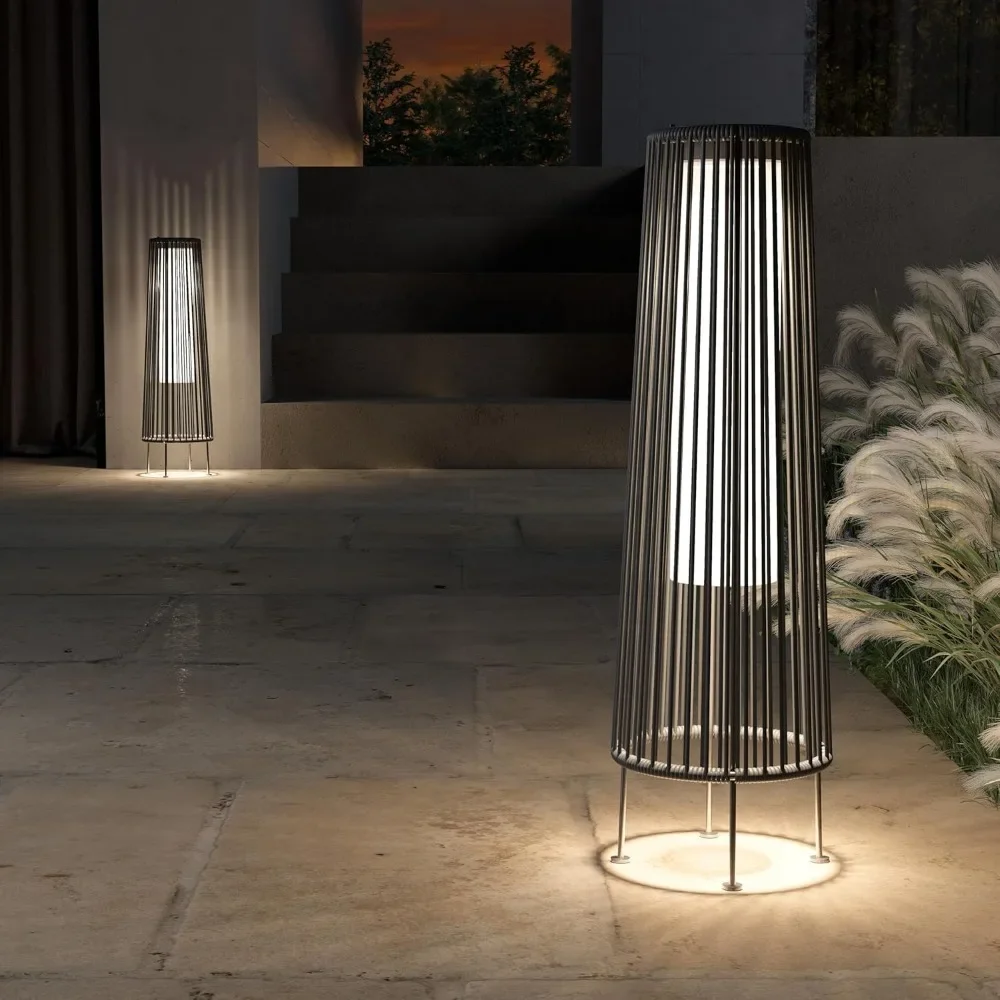 Outdoor Floor Solar Light 2-Pack, Wicker Solar Patio Lamp Waterproof Outside Deck Lamp for Porch, Yard, Garden, Lawn Decorations 2