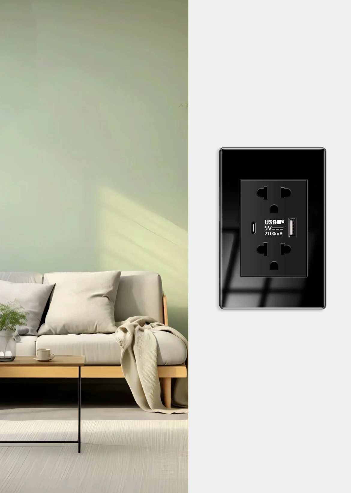 Description Picture 5 of itemAmerican Type-c Quick Charge Wall Power Outlet,2Way Light Electrical Switch Panel,Mexico Thai US Tempered Glass usb Socket Plug