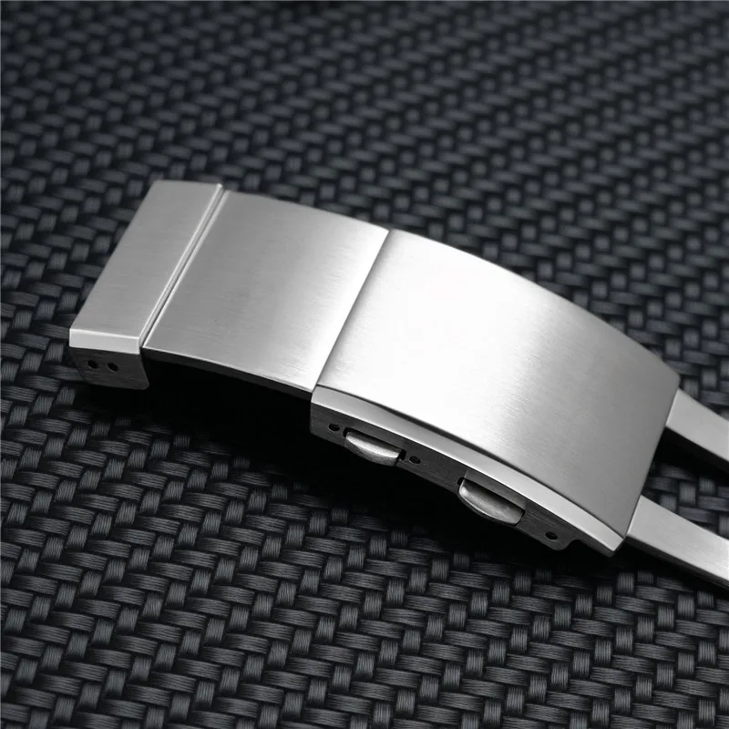 16mm 18mm 20mm 22mm 316L Massiver Edelstahl Gebürsteter Faltschließe Doppeldruckverschluss Verlängerbarer Verstellbarer Uhrenarmband-Verschluss – Detail 2