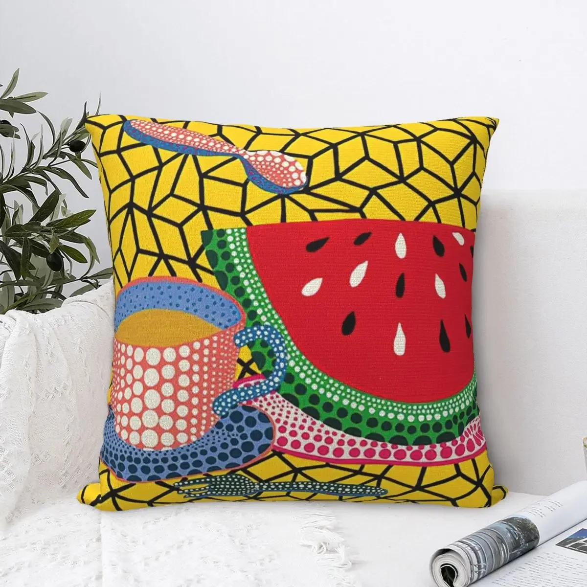 

Yayoi Kusama - Ice Coffee And Fruit Square Pillowcase Cushion Cover Comfort Pillow Case Polyester Throw Pillow cover Home Sofa