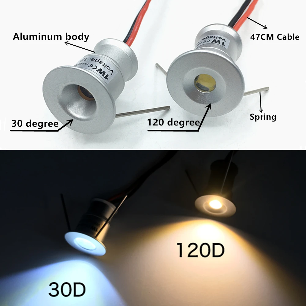 1W Small Downlight Recessed Ceiling Outdoor Spotlight IP65 Kitchen Cabinet Stair Lamps DC12V 24V LED Dimmable Spot Light CE