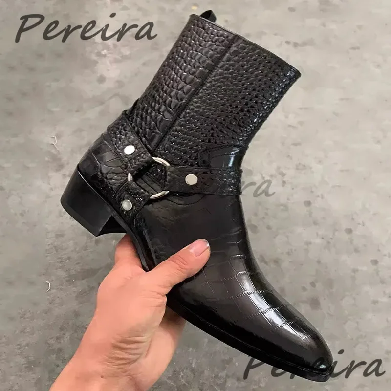 Black Crocodile Pattern Chelsea Boots Fashion Metal Ring  display picture 3