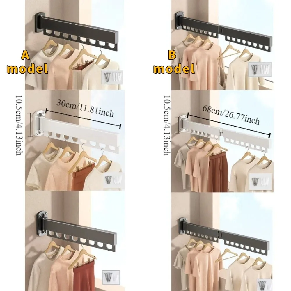 Practical Stainless Steel Folding Drying Rack Rust-proof Space Saving Wall Mount Clothes Hanger Stable Telescopic Hanger Balcony