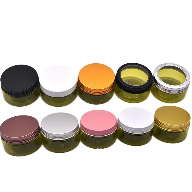 tampa-de-aluminio-plastico-azeitona-verde-skincare-embalagem-garrafa-dia68mm-portatil-vazio-cosmeticos-creme-para-os-olhos-frascos-de-oleo-para-o-cabelo-pote-100g-36-pces