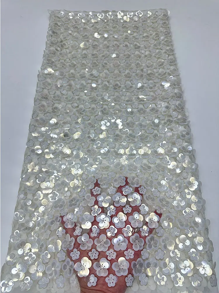 New 3D Petal Sequin Embroidery Fabric Netting Material Dr Clothing Sponge Pad DIY Hanrt Home Fabric Polyester Fiber