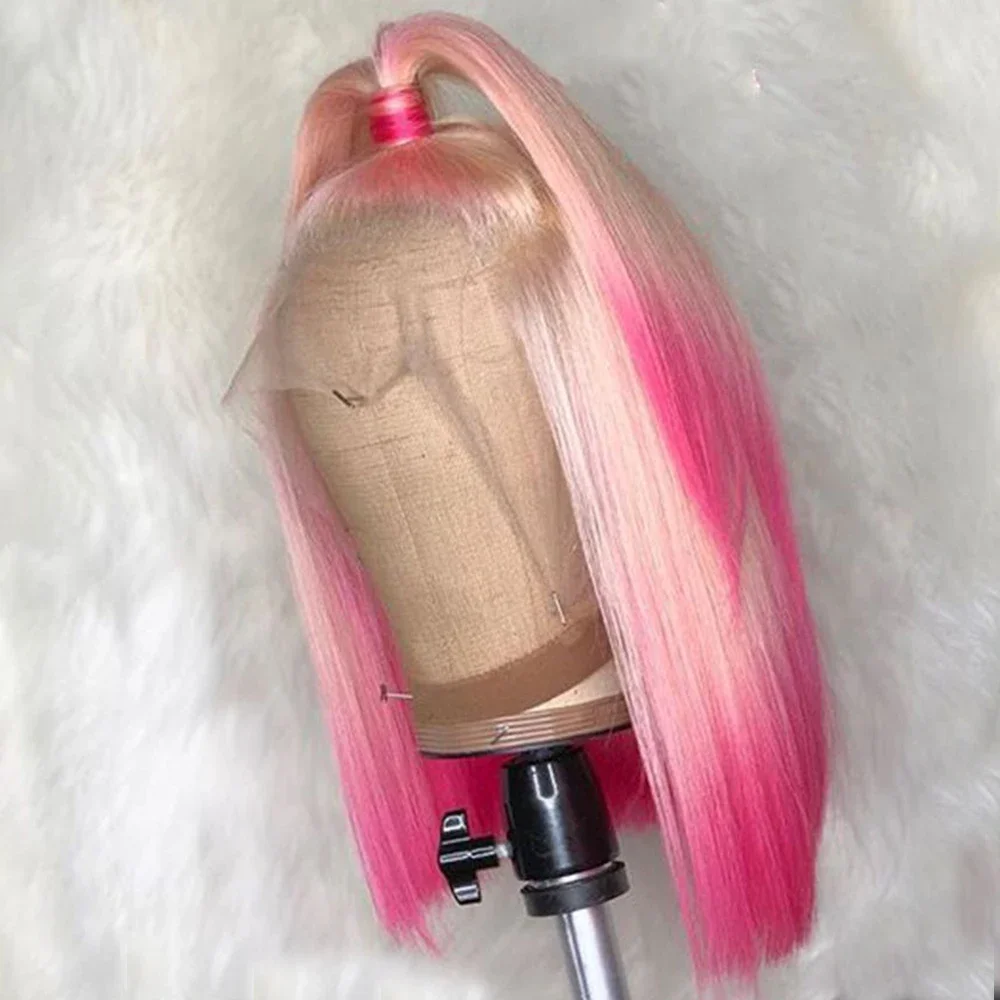 613 Blonde Pink Colored Short Straight Bob Wig for Women 180% Density 13x4 Lace Frontal Transparent Lace Closure human hair Wigs