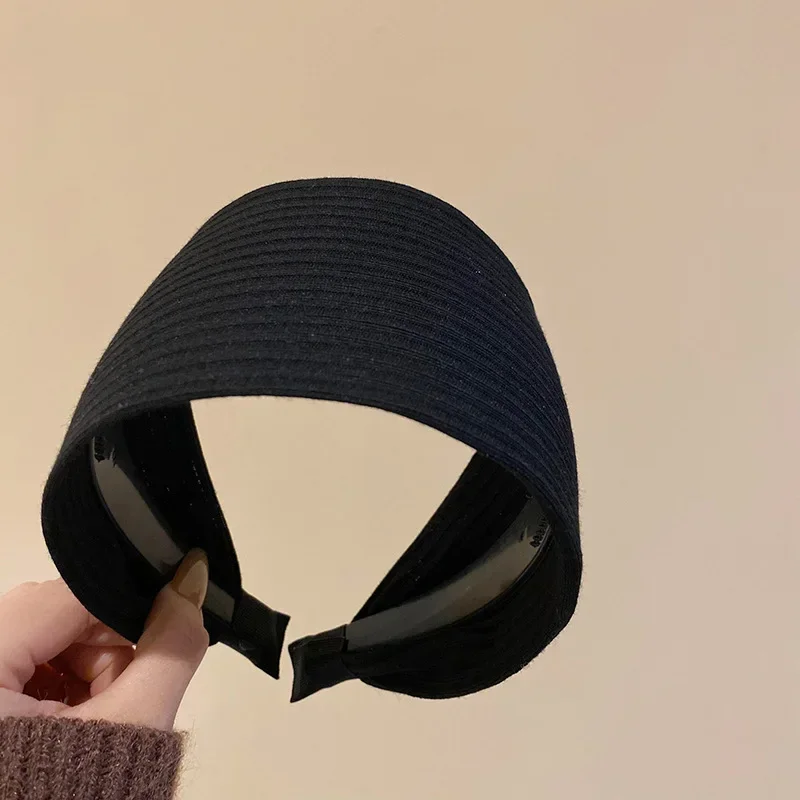 Neue Vintage Stricken Tuch Stirnbänder für Frauen Einfarbig Breiten Streifen Haarband Hohe Schädel Top Rutschfeste Elegante Haar Zubehör – Detail 34