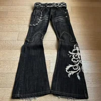 New High Waist Harajuku Loose Embroidered Women Jeans with Rock Punk Style Y2K Micro La Retro Wide Leg Pants 1