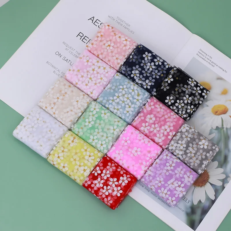 Floret Tulle Daisy Ribbon Roll 5Yards 6cm for Gift Bow Packaging Cherry Blossoms Printed Mesh Fabric ribbon decoration ribbon supplies wrapping ribbon fabric craft supplies