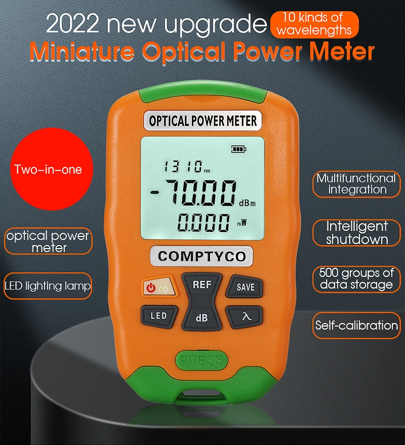 

COMPTYCO Mini Optical Power Meter AUA-D5/D7 OPM Fiber Optical Cable Tester -50dBm~+26dBm SC/FC/ST Universal Interface Connector