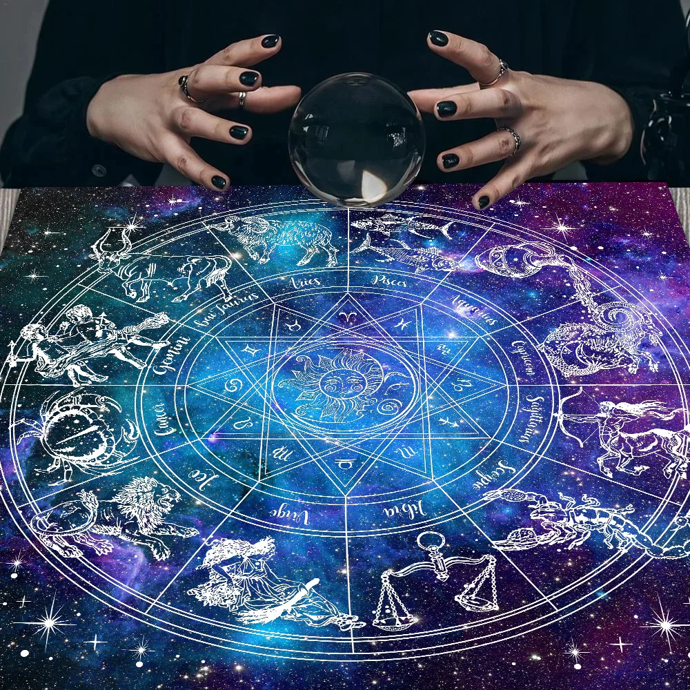 12 Constellations Tarot Card Tablecloth Altar Cloth Sun Moon Starry Sky Tarot Tablecloth For Spread Tarot Reading Cover Decor 2