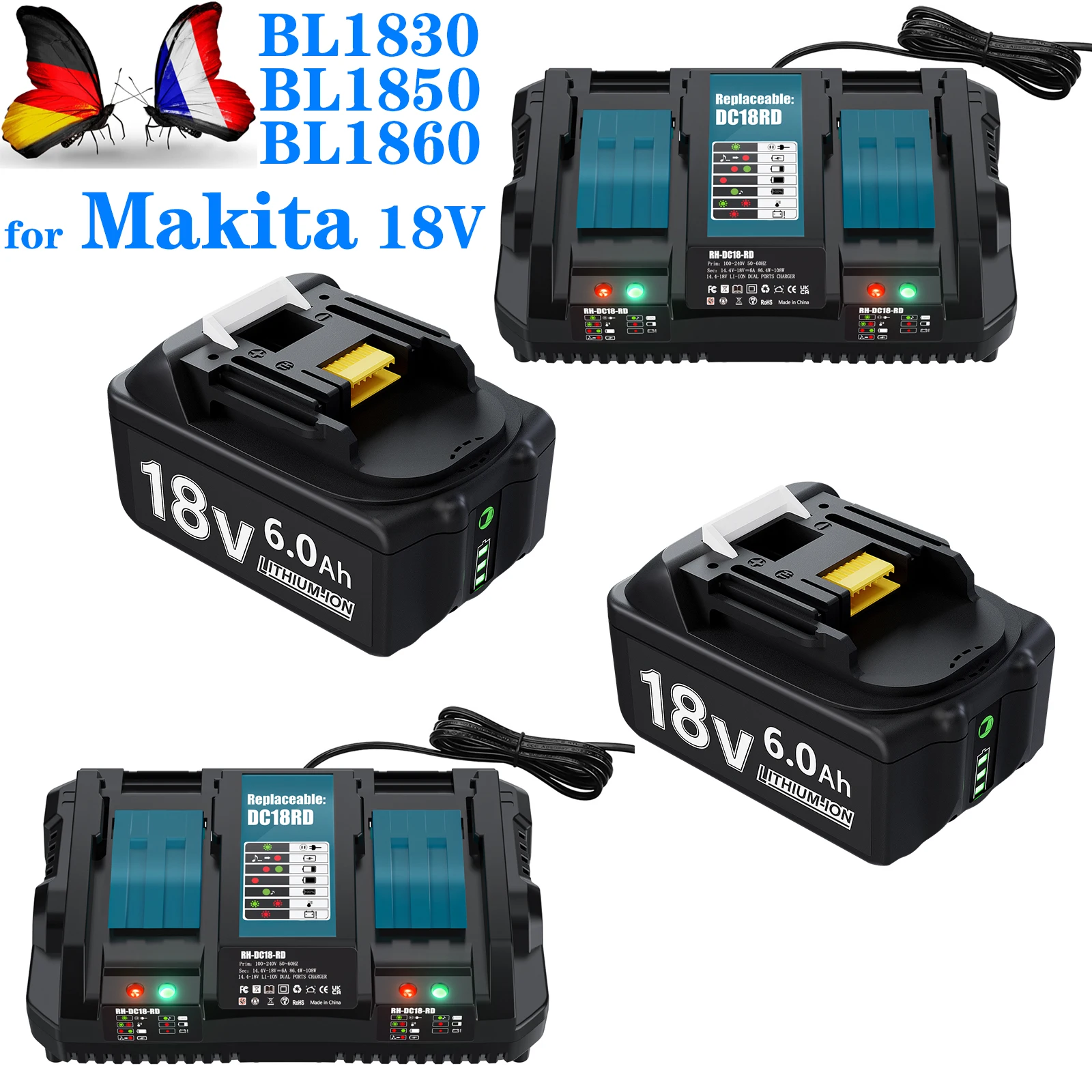 Power Tool Battery Rechargeable Lithium Batteries For Makita 18V 6.0Ah Replacement for BL1860B BL1850B BL1840B BL1830B BL1815B Li-ion