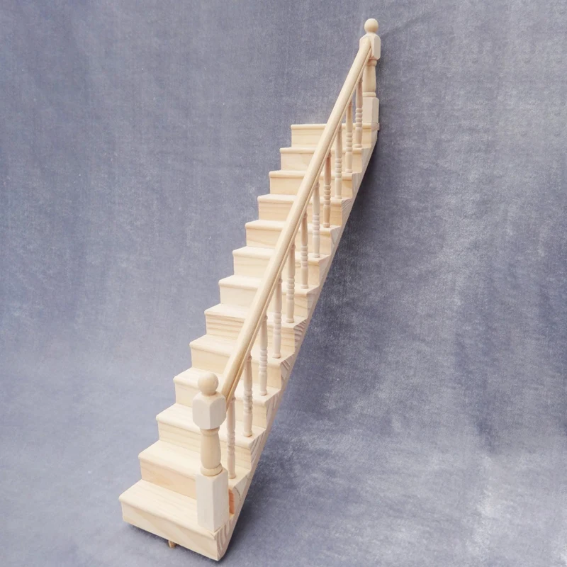 Dollhouse Miniatures,1/12 Wooden Stair Stringer Step Staircase With Handrail Model Doll House Decor Model 4