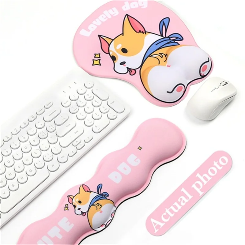 Teclado de Espuma de Memória Descanso de Pulso Mouse Pad Mousepads Ergonômicos Suporte Conjunto Almofada Padrão de Cães Bonitos Leve Venda Quente 2023