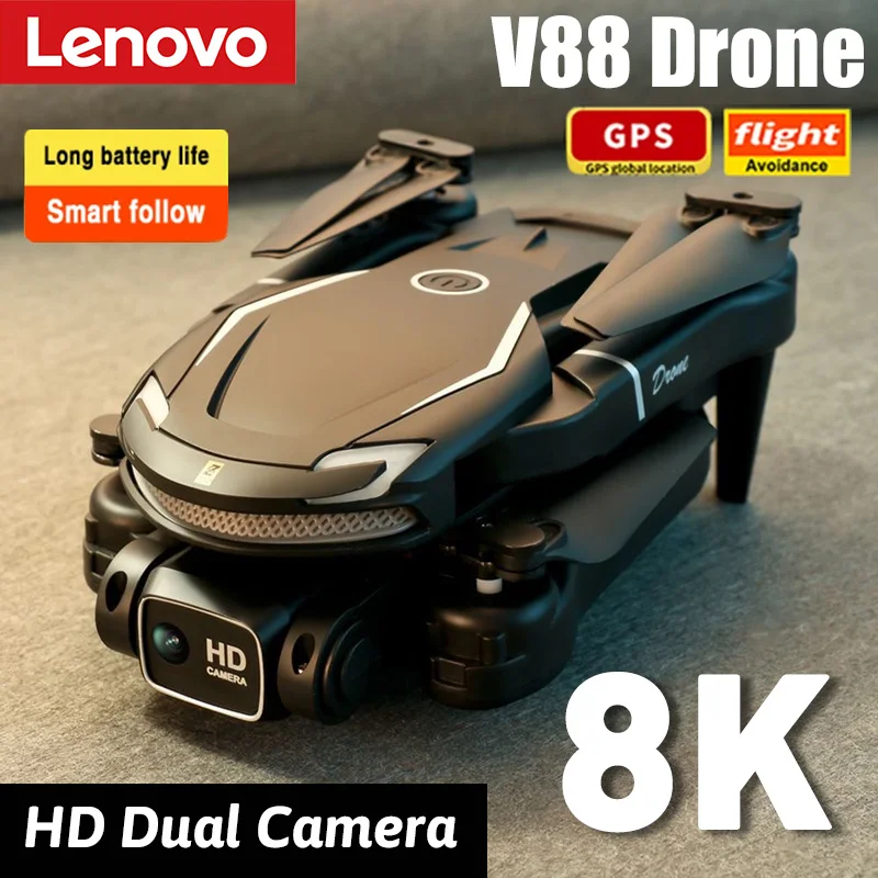 Lenovo V88 Mini Drone Original 8K HD Dual Camera 5G GPS Obstacle Avoidance Photography Optical Flow Foldable Toy UAV 9000M