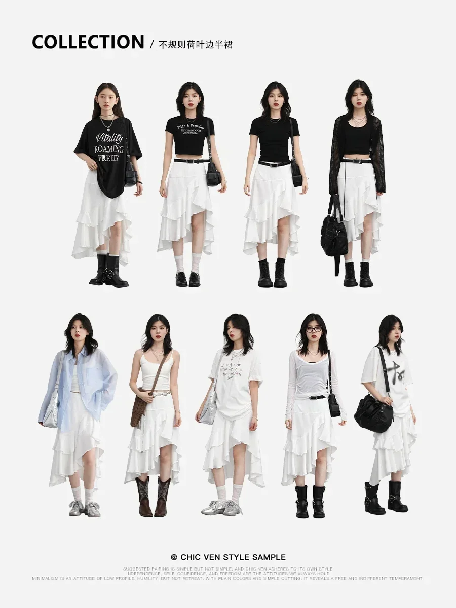 CHIC VEN Women Skirts Solid High Waisted Irregular Ruffled Edge Skirt A-line Medium Length Ladies Fishtail Skirt Summer 2026 - Image 3