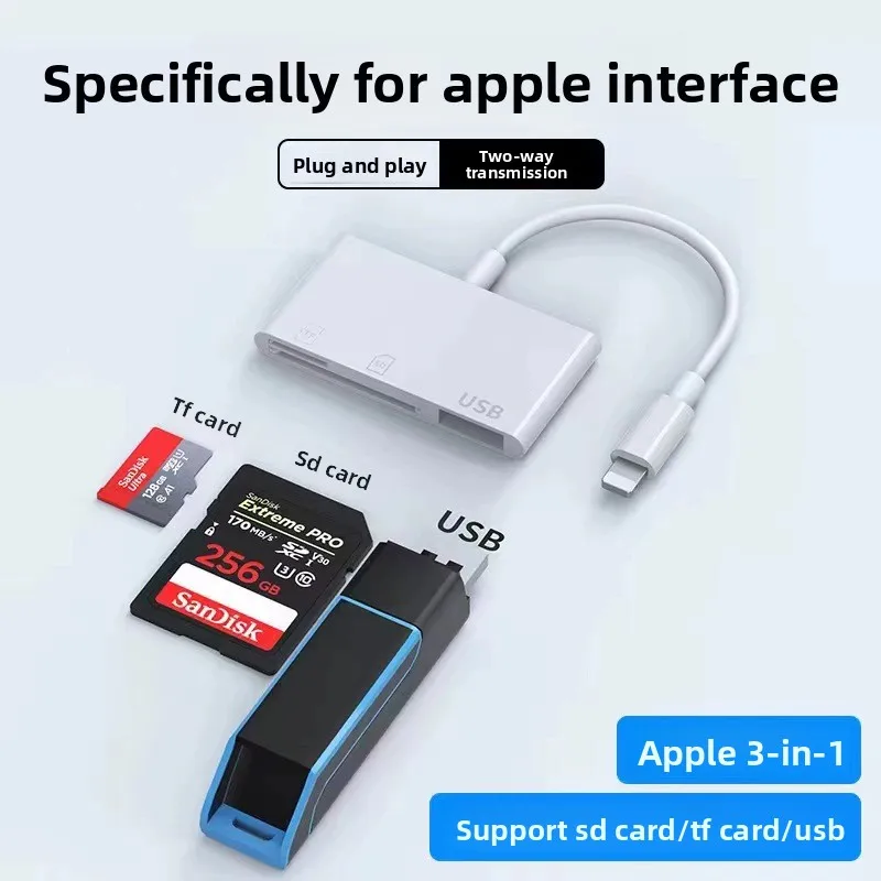 3in1 고속 SD TF 메모리카드 리더기 아이폰 아이패드 태블릿 카메라 사진 데이터 전송 OTG 어댑터 휴대용 카드리더