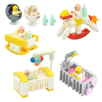 MOC City Assemblare Mattoni Mobili Passeggino Letto Blocchi di costruzione Carrello per bambini Sedia Bottiglia di latte Culla Decorazione Giocattoli Regalo