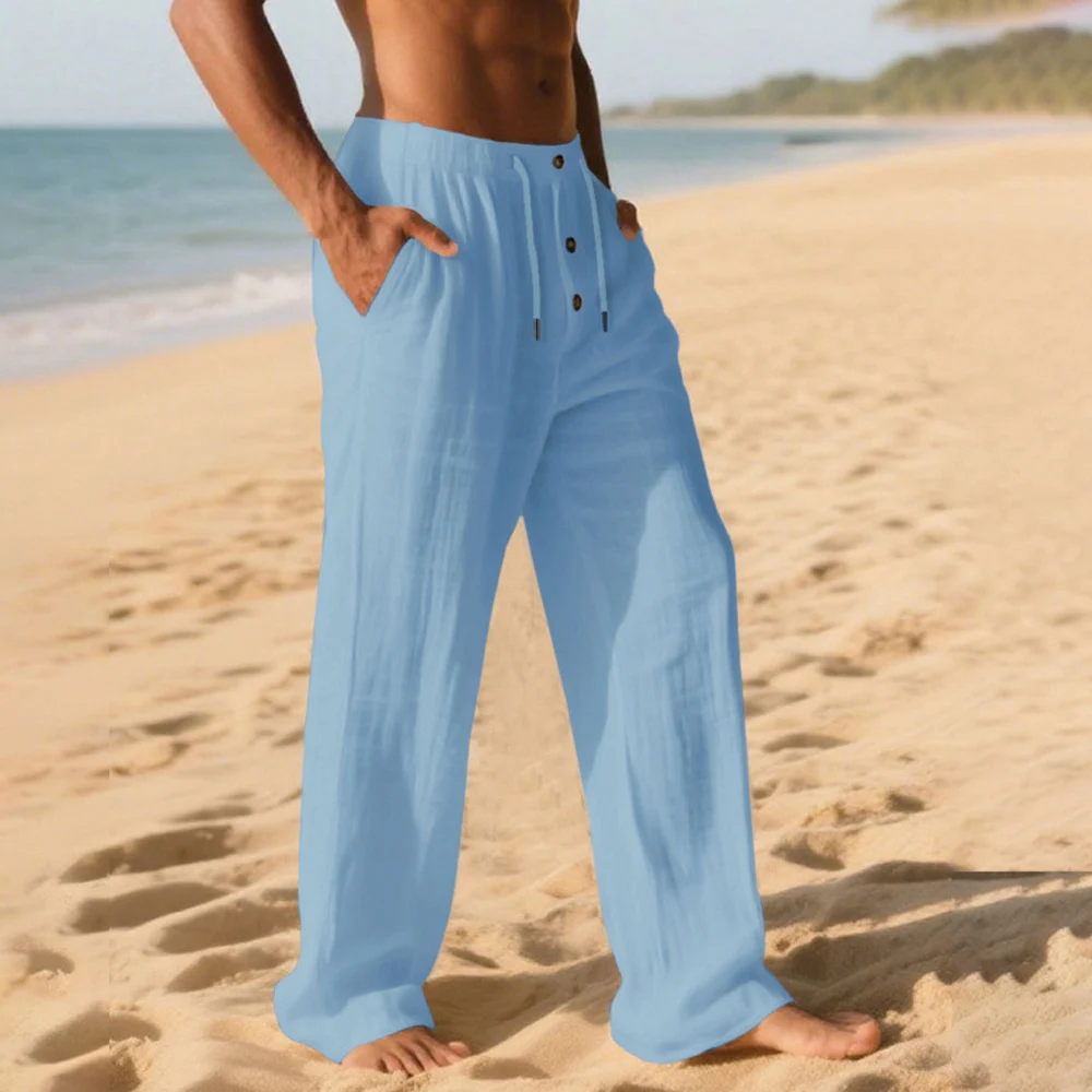 Cotton Linen Summer Wide Leg Pants for Men