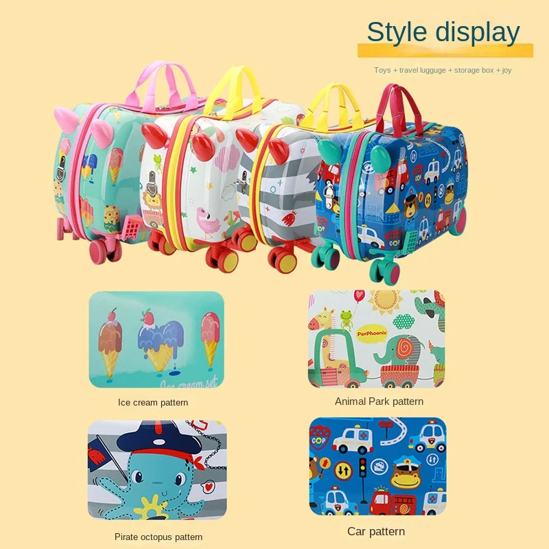 Multifunctional Sitting and Children's Cycling Cartoon Luggage Universal Wheel Suitcase Gift Baby Riding Box