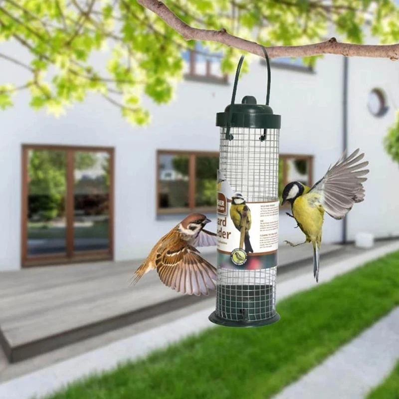 12/4PCS Green Outdoor Hanging Bird Feeder Plastic Wild Bird Peanut Seed Nut Feeder Hanger Supplies Standing