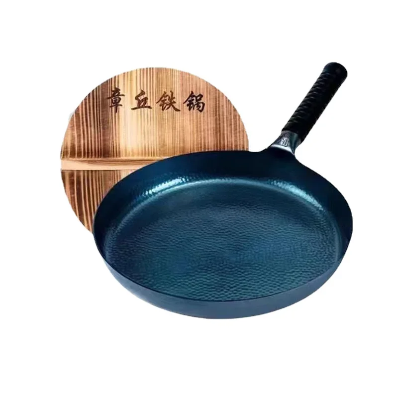 

26/28/30cm Iron Frying Pan,Induction Compatible,Chinese Traditional Hammered Pan Blue Cooking Wok Kitchen Cookware