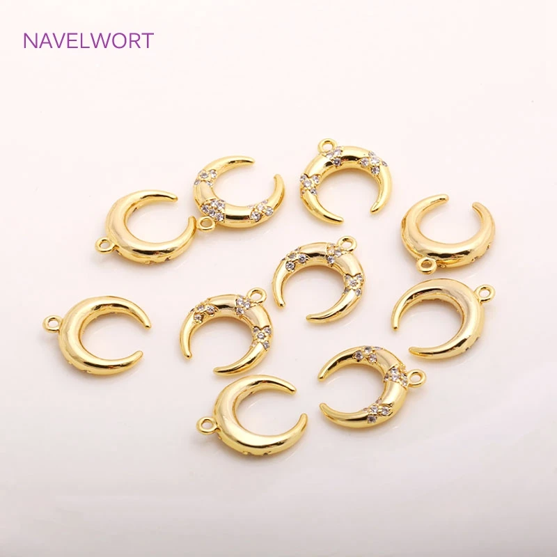 2022 Trendy 14K Gold Plating Inverted Crescent Moon Charm Brass Metal Inlaid Zircon C Shape Pendants For Earring Making Findings