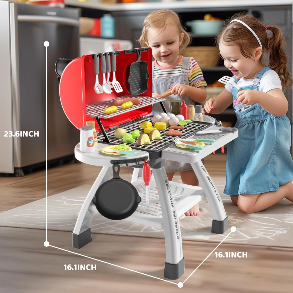 WizKidz Kids Kitchen Playset BBQ Grill Pretend Play Toys for Kids Age 3+ Toddler Kitchen Gifts for Boys Girls Birthday Christmas