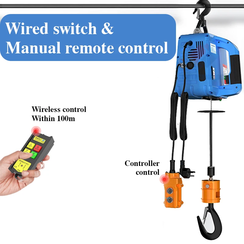 Electric Hoist Lift Portable Crane Upgrade Electric Winch with Remote Control Steel Wire Rope Lifting Hoist 100-500kg 220V