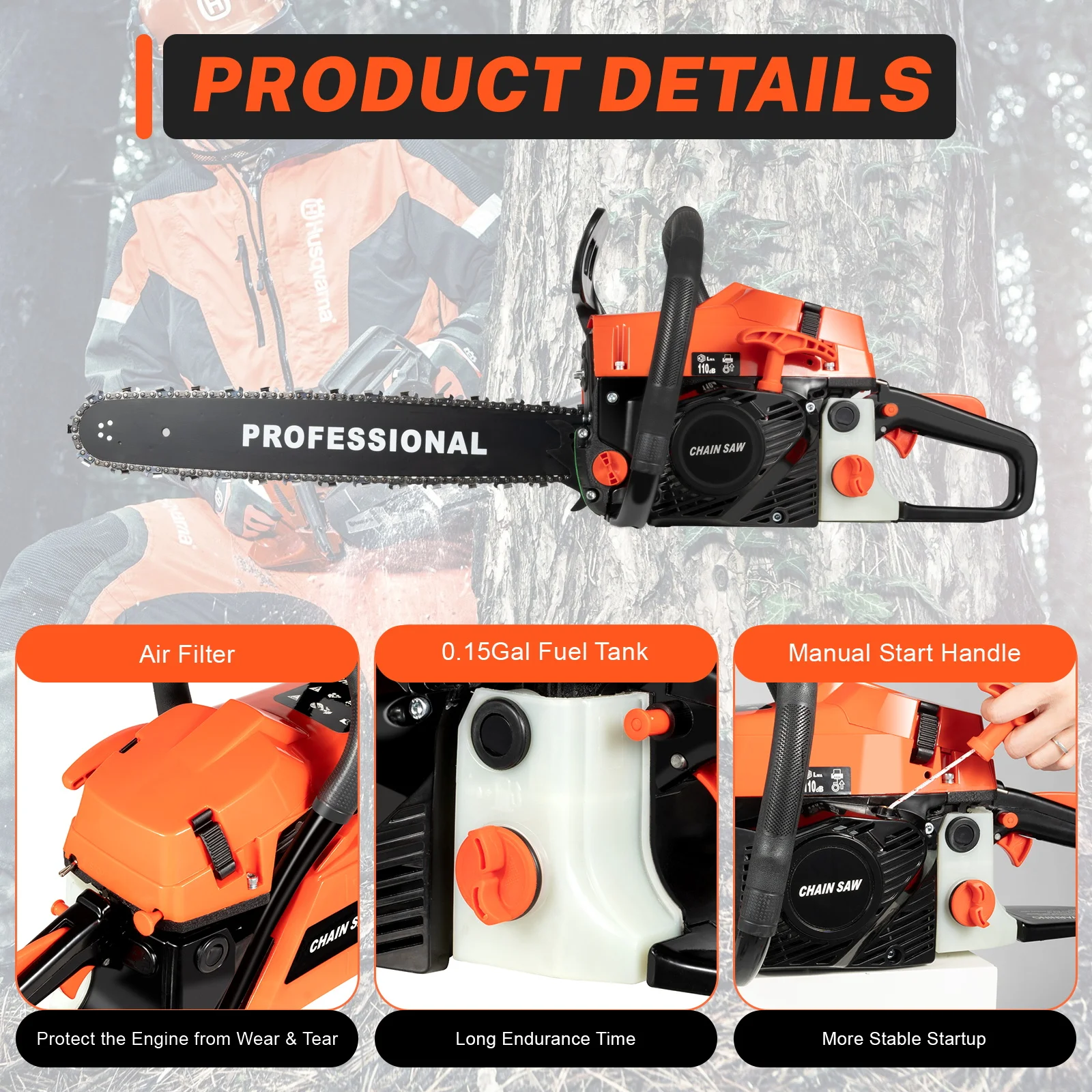 58CC 20 Inch Gas Chainsaw for Wood Cutting