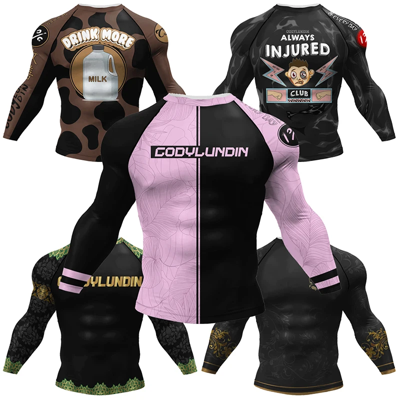 Boxing Jiu Jitsu T-shirts BJJ Rashguard For Men Sport No GI MMA Ranked Long Sleeve MMA Compression Clothing Male Rashguards Tops