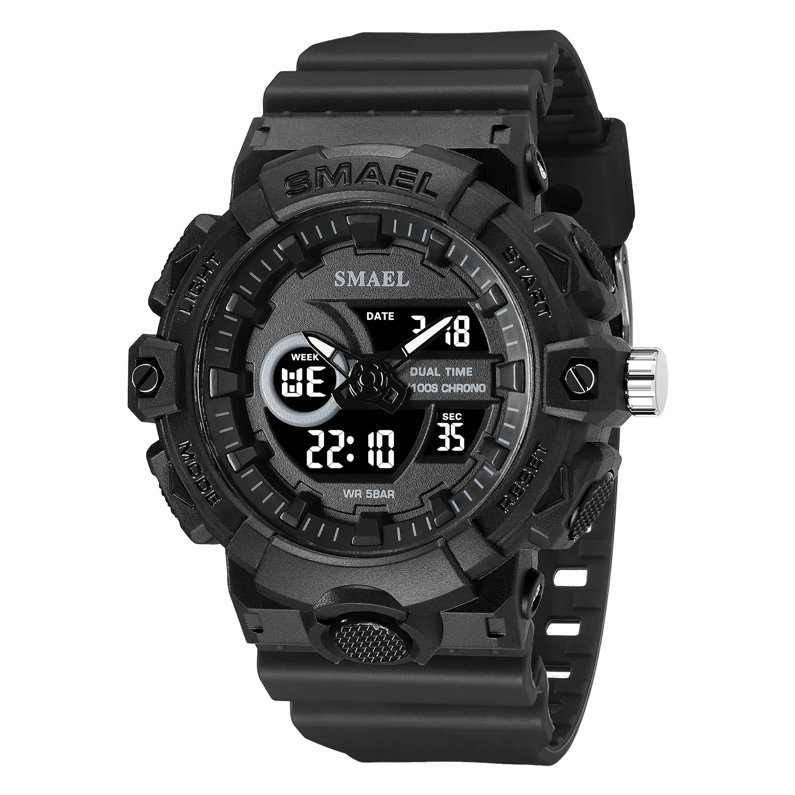 

Fashion Smael Top Brand Men Sports 50m Waterproof Dual Time Digital Analog Clock Stopwatch Week Display Casual Sport Watches