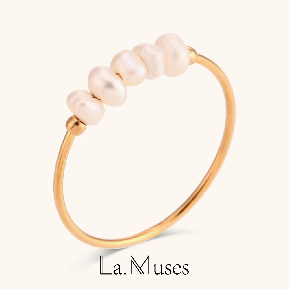 528192-d8add8.jpg La. Muses Elegant Small Freshwater Pearl Stainless Steel Finger Rings Women Fashion Daily Waterproof Jewelry And Accessories - Image 1