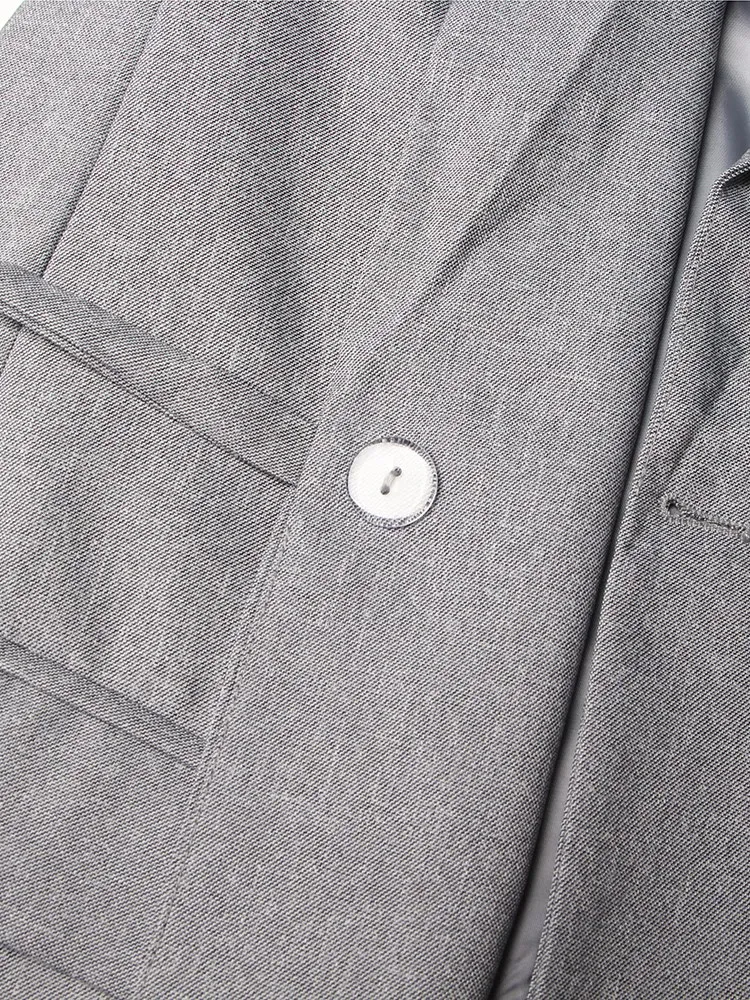 KBQ Spliced Lace Up Loose Chic Blazer For Women Notched Collar Long Sleeve Patchwork Pocket Hit Color Casual Blazers Female New