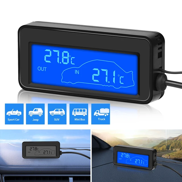 Digitales Auto-Thermometer-Spannungsmessgerät Leuchtuhr-Tester-Detektor  Multifunktions-Auto-Digitaluhr mit Thermometer und Kfz-Voltmeter