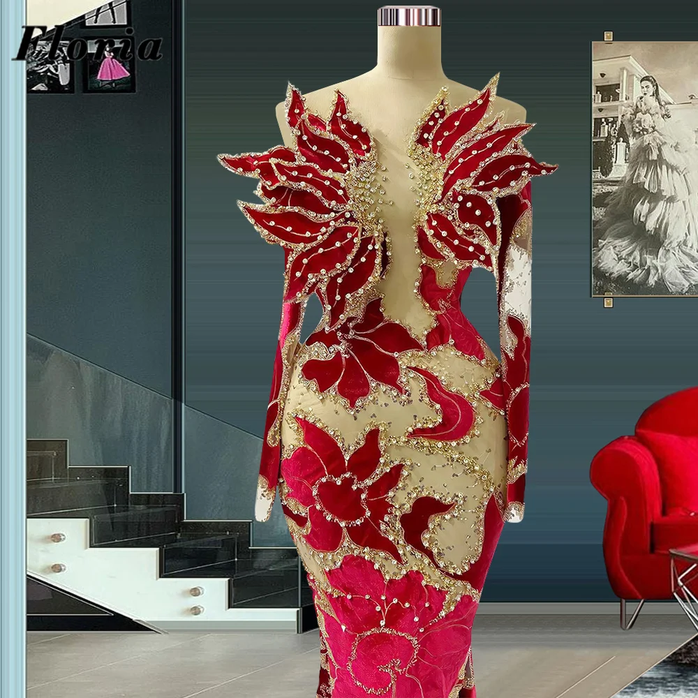 

Floria Middle East Red Carpet Runway Dresses Formal Beading Mermaid Evening Dresses Dubai Islamic Women Prom Dress vestido Noche