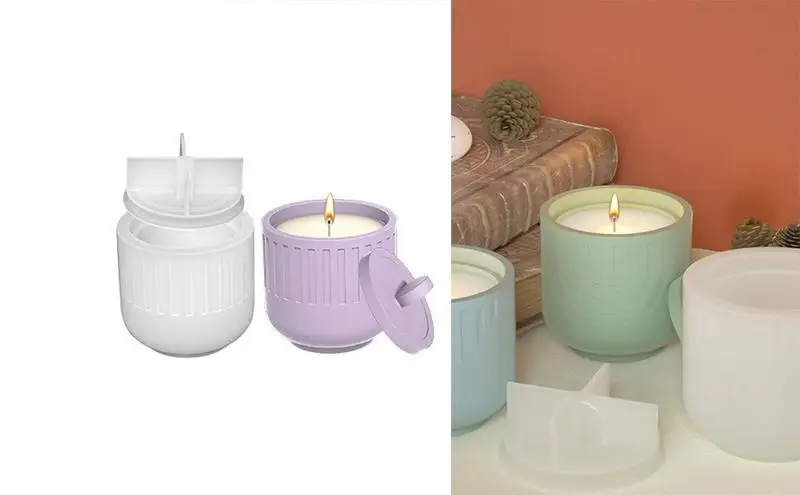 

Candle Jar Mold Candle Holder Mold with Lid Concrete Mold for Candle Holder Flower Pot Mold Casting Mold for Succulent Pot