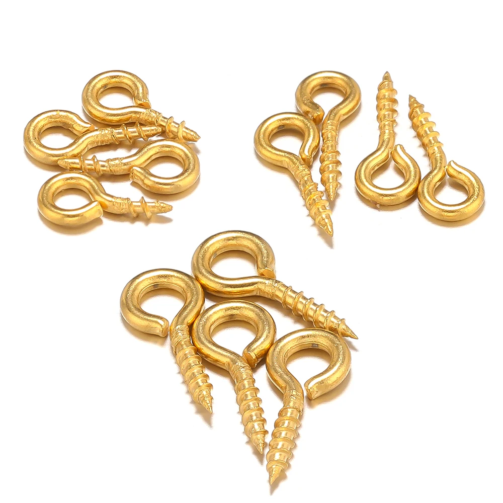 SHOU1D 50pcs/lot Gold Stainless Steel Eye Pins Screw Hooks Eyepins