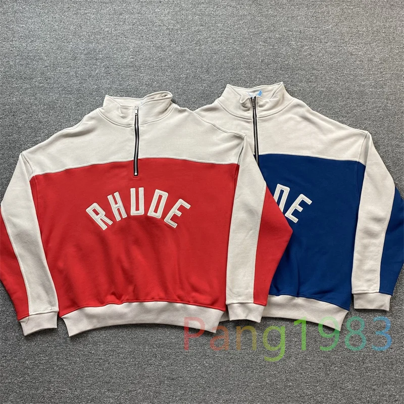 

Men Women RHUDE Vintage Half Zip Embroidered Logo Mock Neck Sweatshirt