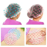3Pcs Women Shower Cap Waterproof Wide Elastic Band Reusable Bashroom Cap Fashion Wave Point Shower Hat Bathroom Accessories 2