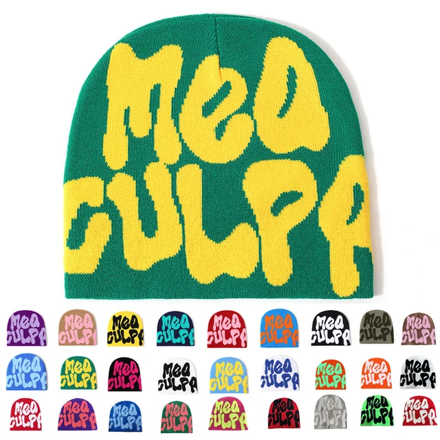 Meaculpa Beanie Mea Culpa Knitting Winter Warm Fashion Japanese Y2k Beanie  for Women Men Bonnet Autumn Kpop Streetwear Hat Cap - AliExpress