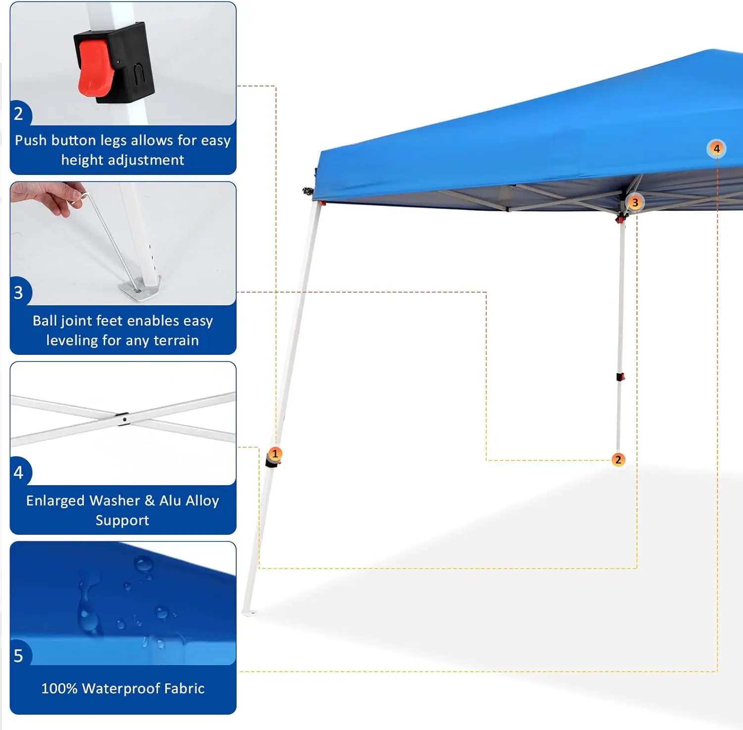 10x10 Slant Leg Canopy Tent, Portable Commercial Canopies Shelter with Carry Bag, Waterproof UV-Resistant (Blue)