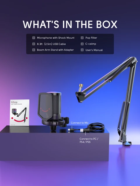Microphone USB FIFINE - Kit Gaming Avec RGB, Bouton Muet Et Support - Pour PC, PS4, PS5 - Qualité Studio