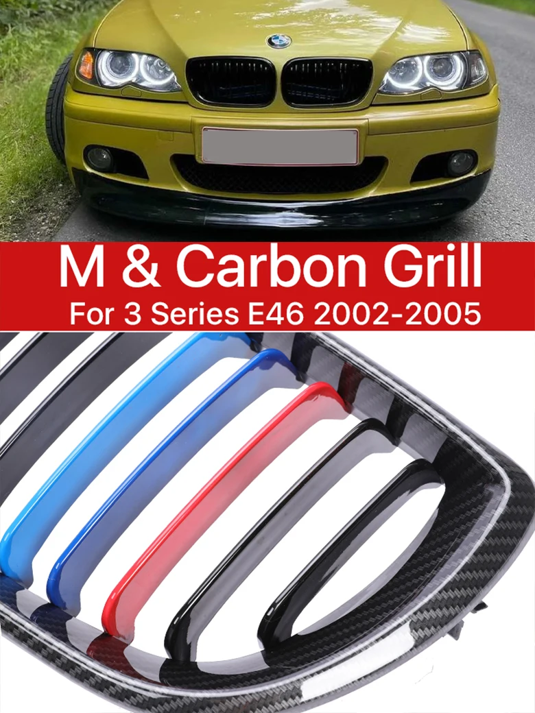 

M3 Front Bumper Kidney Grille Carbon Fiber M Style Racing Grill Cover For BMW 3 Series E46 LCI 2002 2003 2004 2005 2/4 Doors