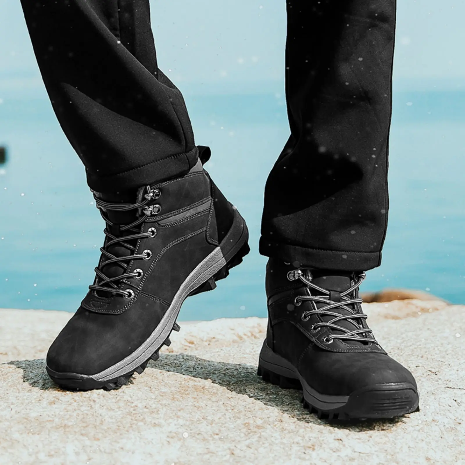 Hiking shoes Snow boots Men's Hiking Shoes Winter Outdoor Snow Boots Imitation Leather PU Upper Waterproof Non-slip Sole Warm Short Velvet Lnside