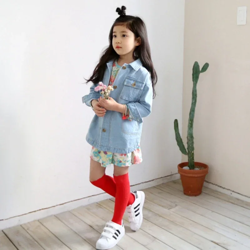 Candy Color Autumn Cotton Double Needle Ruffle Knee High Long Socks for Baby Girls Princess 1 To 10 Years Kids Toddler Stockings