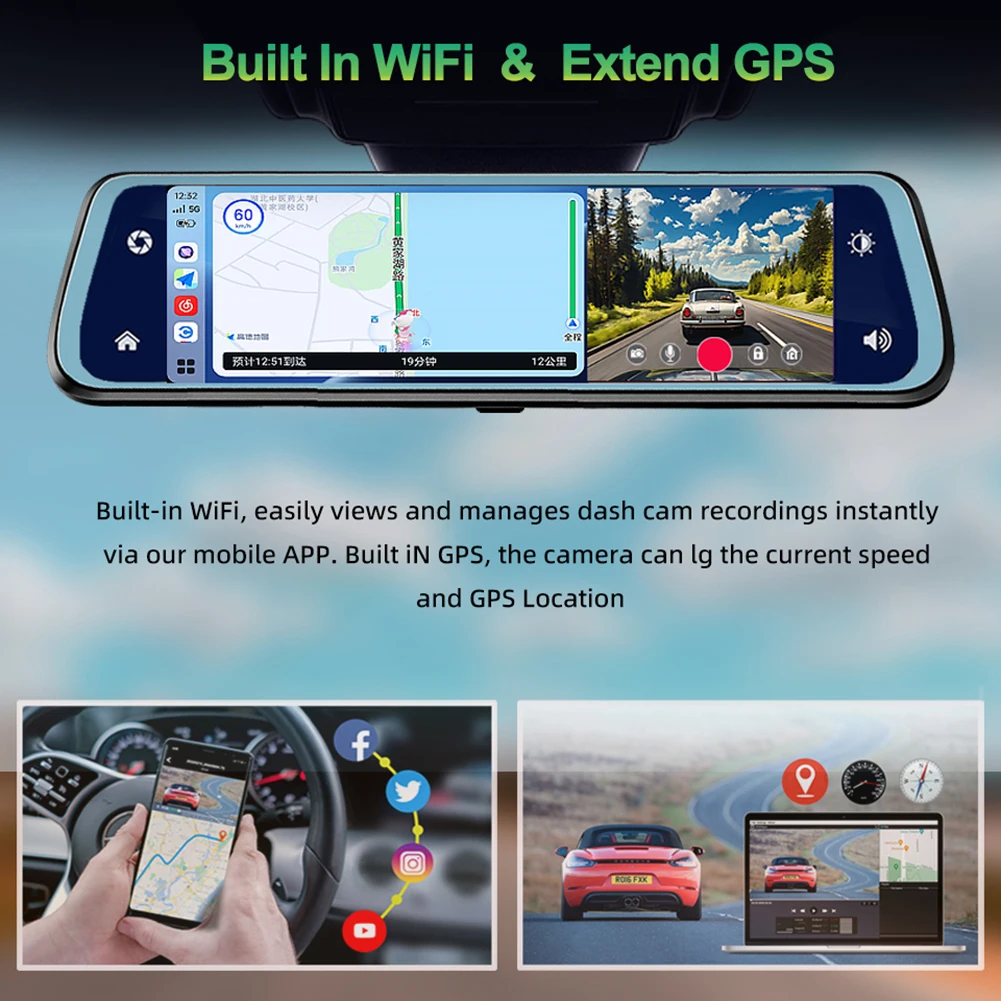 Dash Cam Auto 4K Con Specchietto Retrovisore 10 - Telecamera