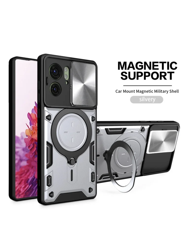 Durable Phone Case with Metal Swivel Stand and Slide Camera Protection
