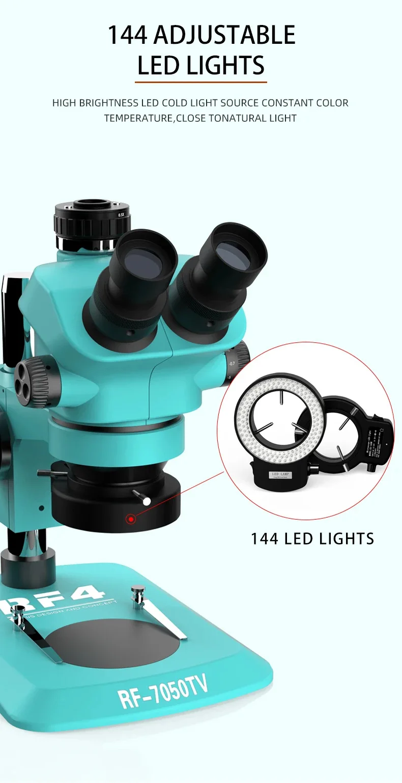 7-50X Trinocular Continuous Zoom Stereo Microscope WF10X/22mm Eyepiece Suitable